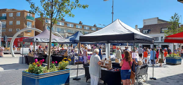 Market stalls in Dover's Market Square