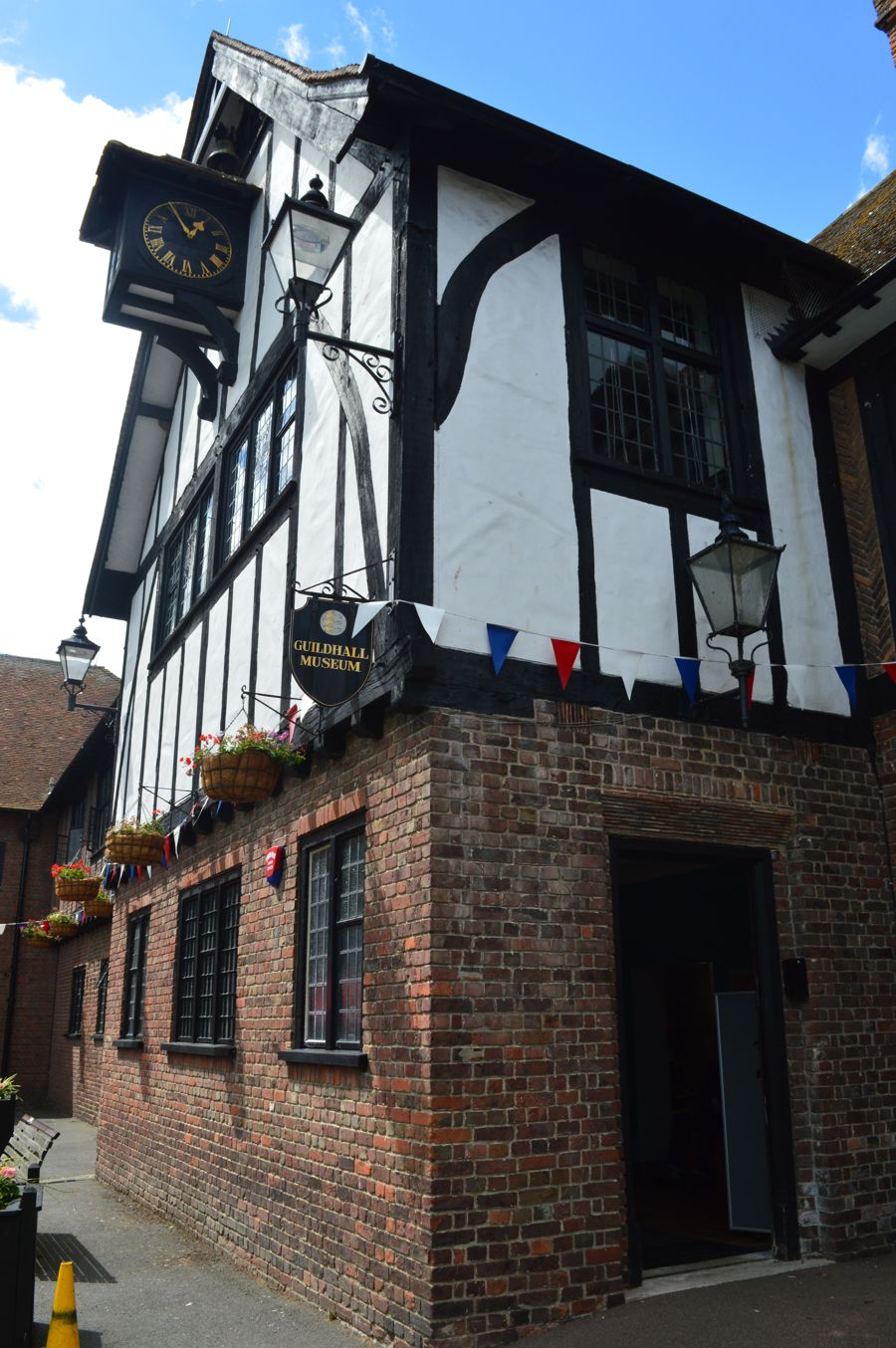 Black and white Tudor facade of Sandwich Guildhall Museum
