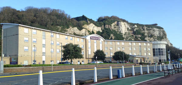 Exterior view of Premier Inn Dover Central on Dover Seafront