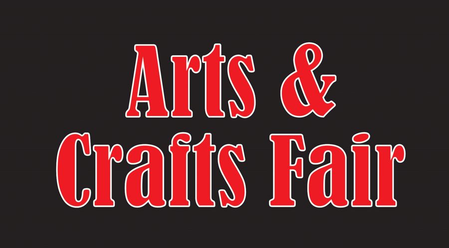 The words Arts & Crafts Fair in red on a black background