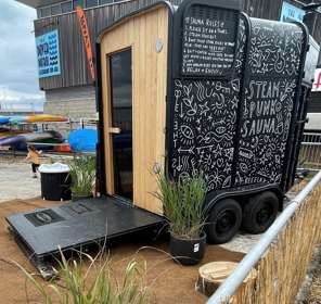 Sauna created from an old horsebox located on Dover seafront