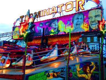 Terminator ride with scary images from horror films