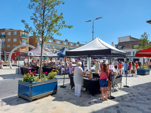 Market stalls in Dover's Market Square