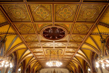 Decorative ceiling designed by William Burges in the Maison Dieu 