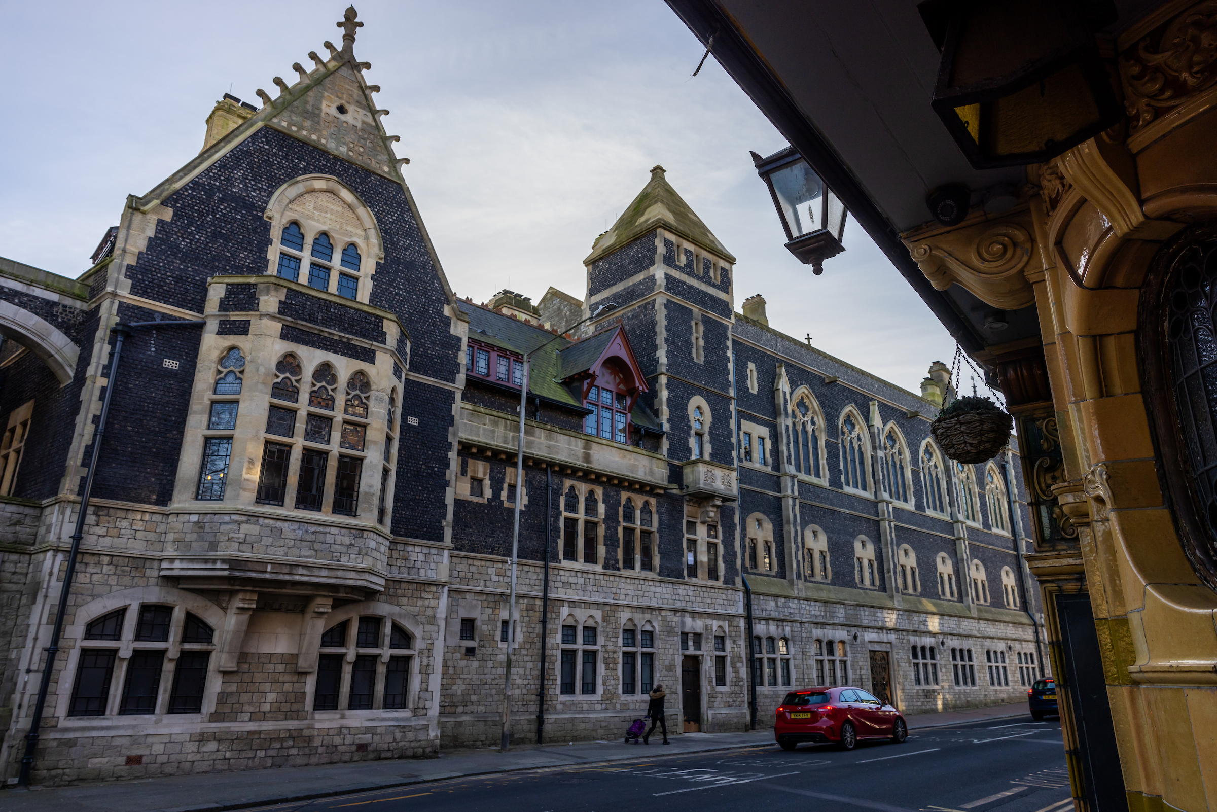 The stone exterior of the grand Dover Town Hall