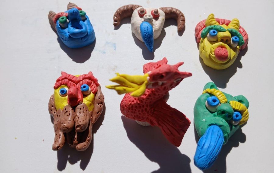 Gargoyles made with colourful clay