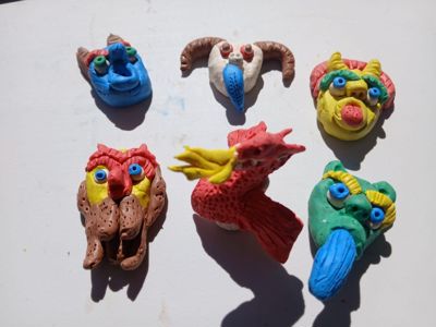 Gargoyles made with colourful clay
