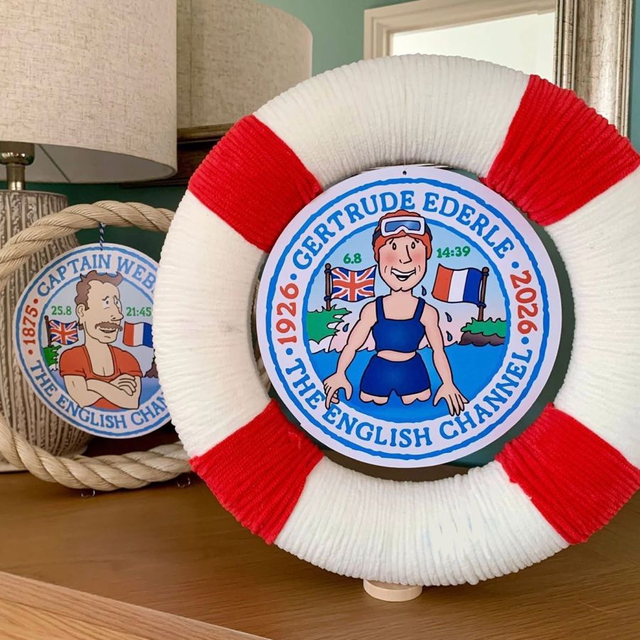 Life ring with cartoon of a swimmer