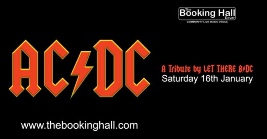 The Words AC DC written in red on a black background