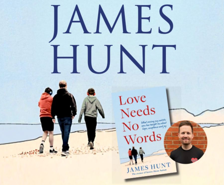 Book cover showing James and his 2 sons walking down a beach