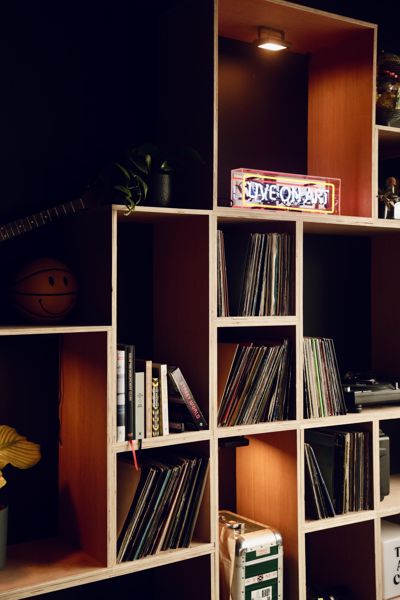 Vinyl records on modular shelving