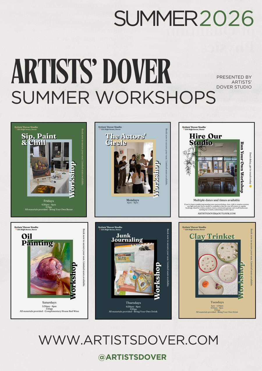 A mosaic of workshop posters.