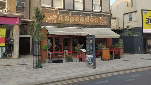 Exterior of Aspendos Dover with outside seating