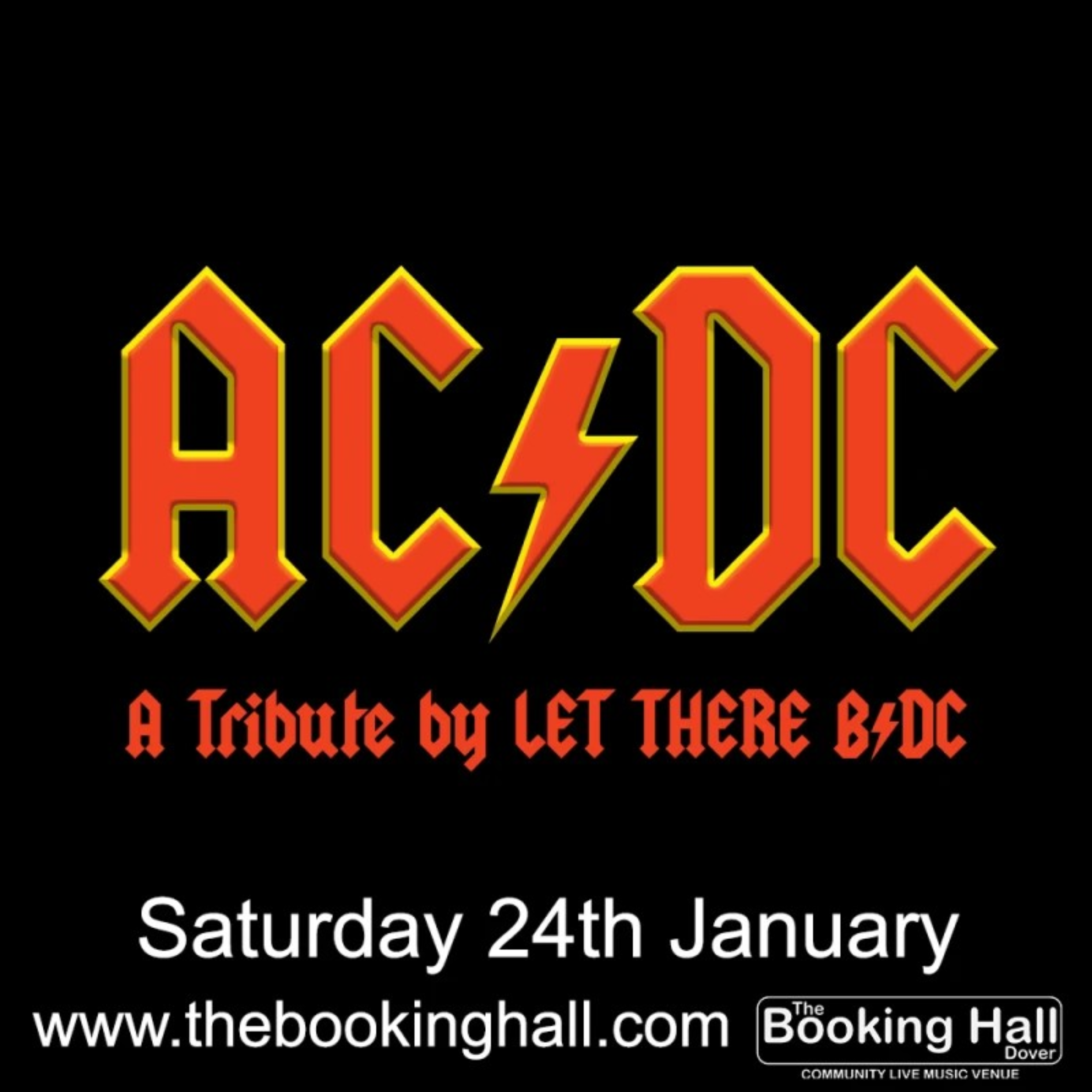 Letters AC/ DC written in red capitals on a black background.
