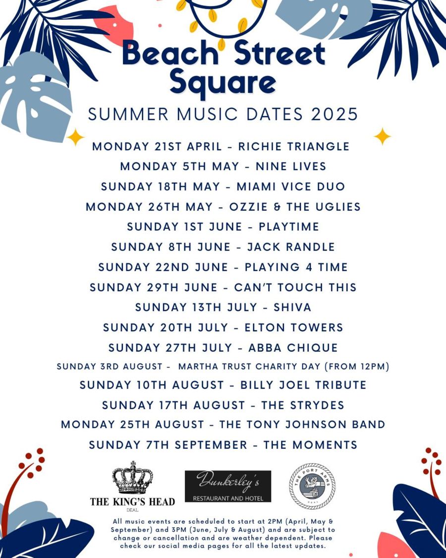 List of dates and acts for summer music outside the King's Head, Deal.