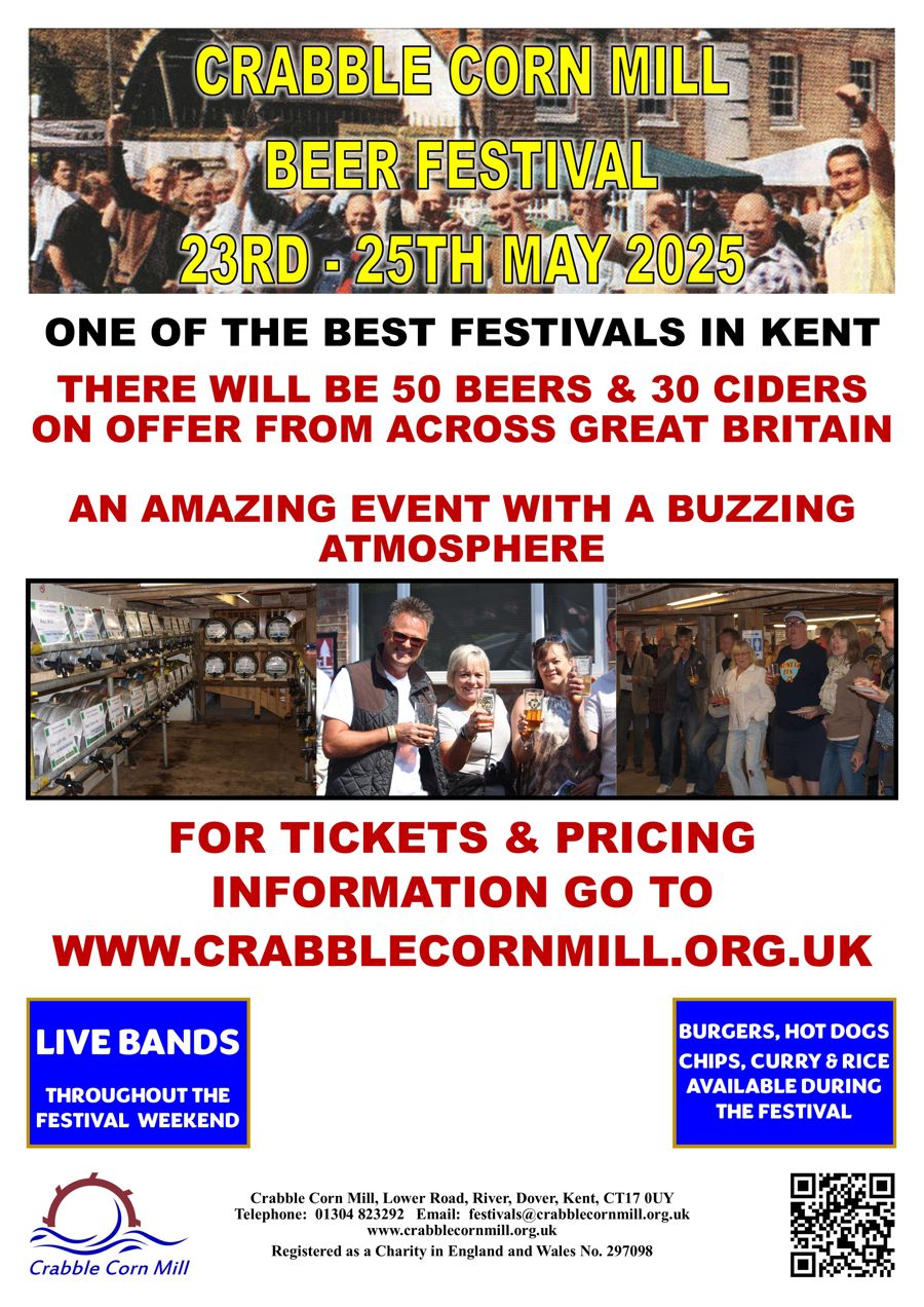 Poster advertising 2025 Beer Festival at Crabble Corn Mill