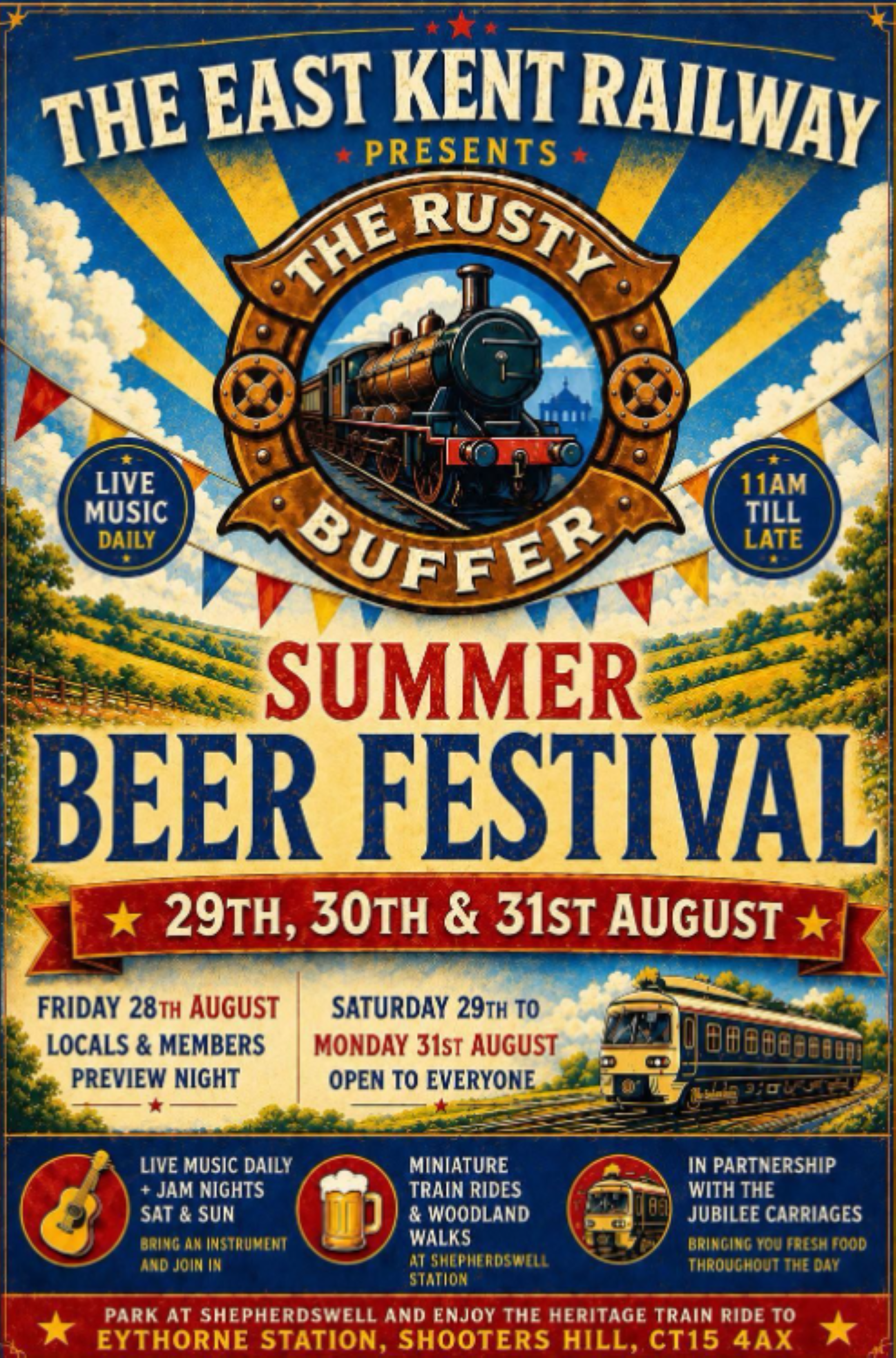 A poster for the event with beer and trains