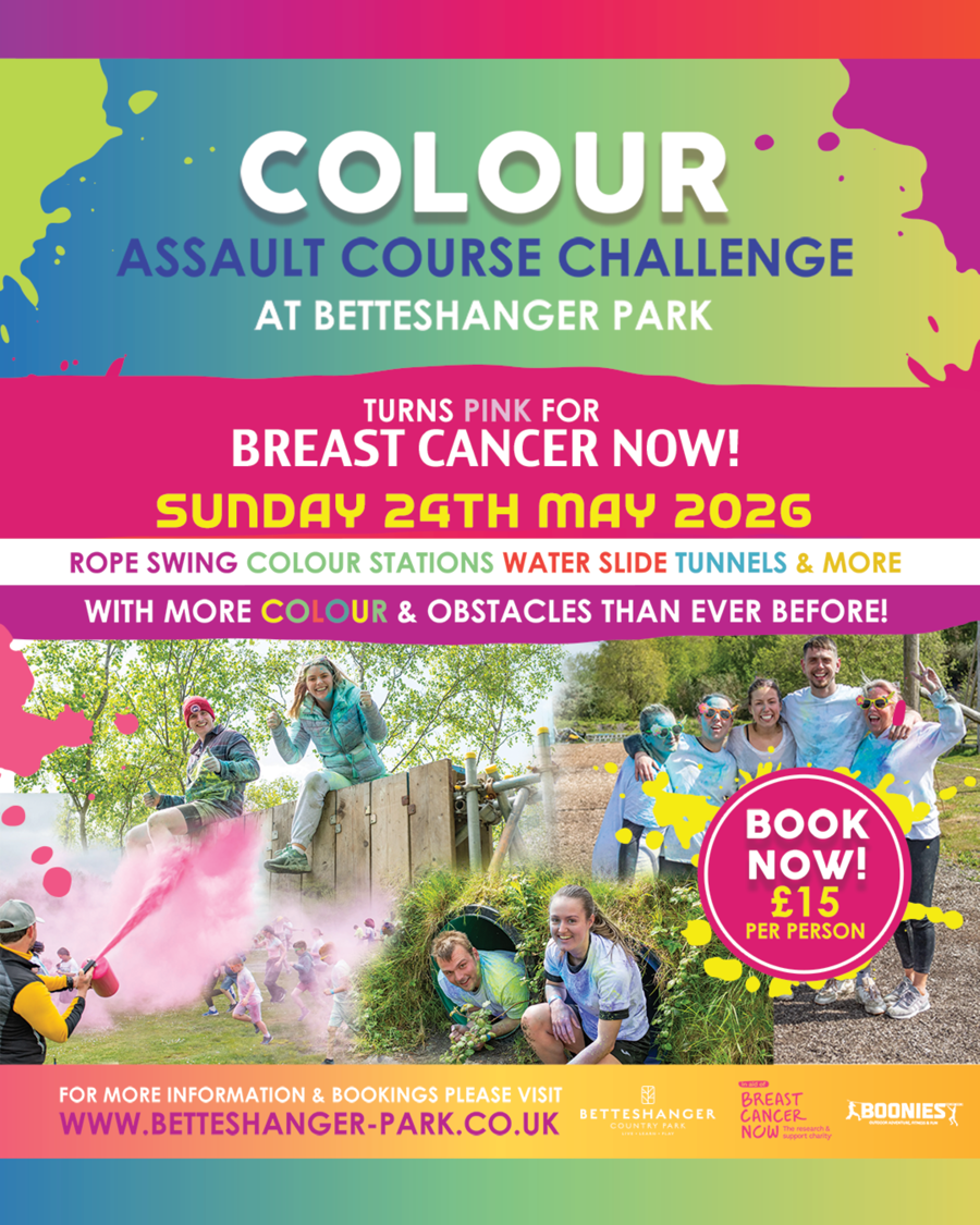 Colourful poster showing people covered in colour