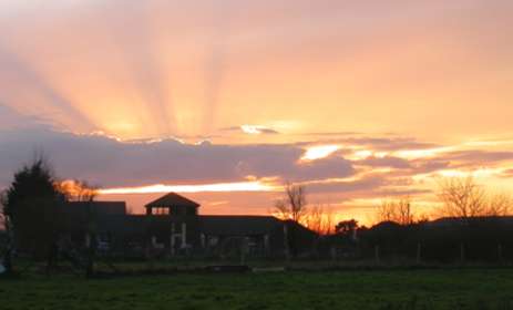 Sandwich Bay Bird Observatory at sunset.
