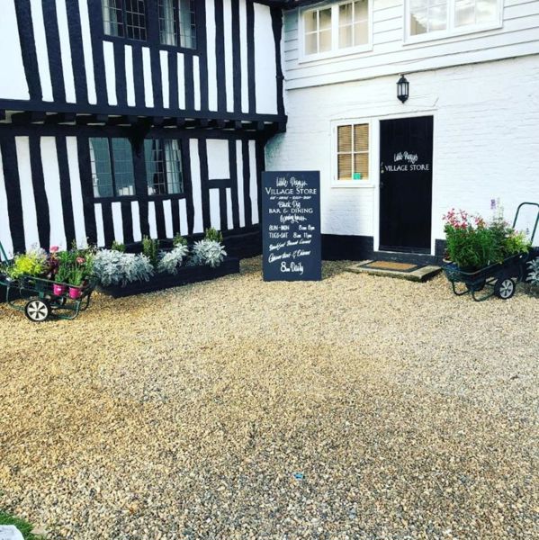 Front view of pub with black & white timbered façade