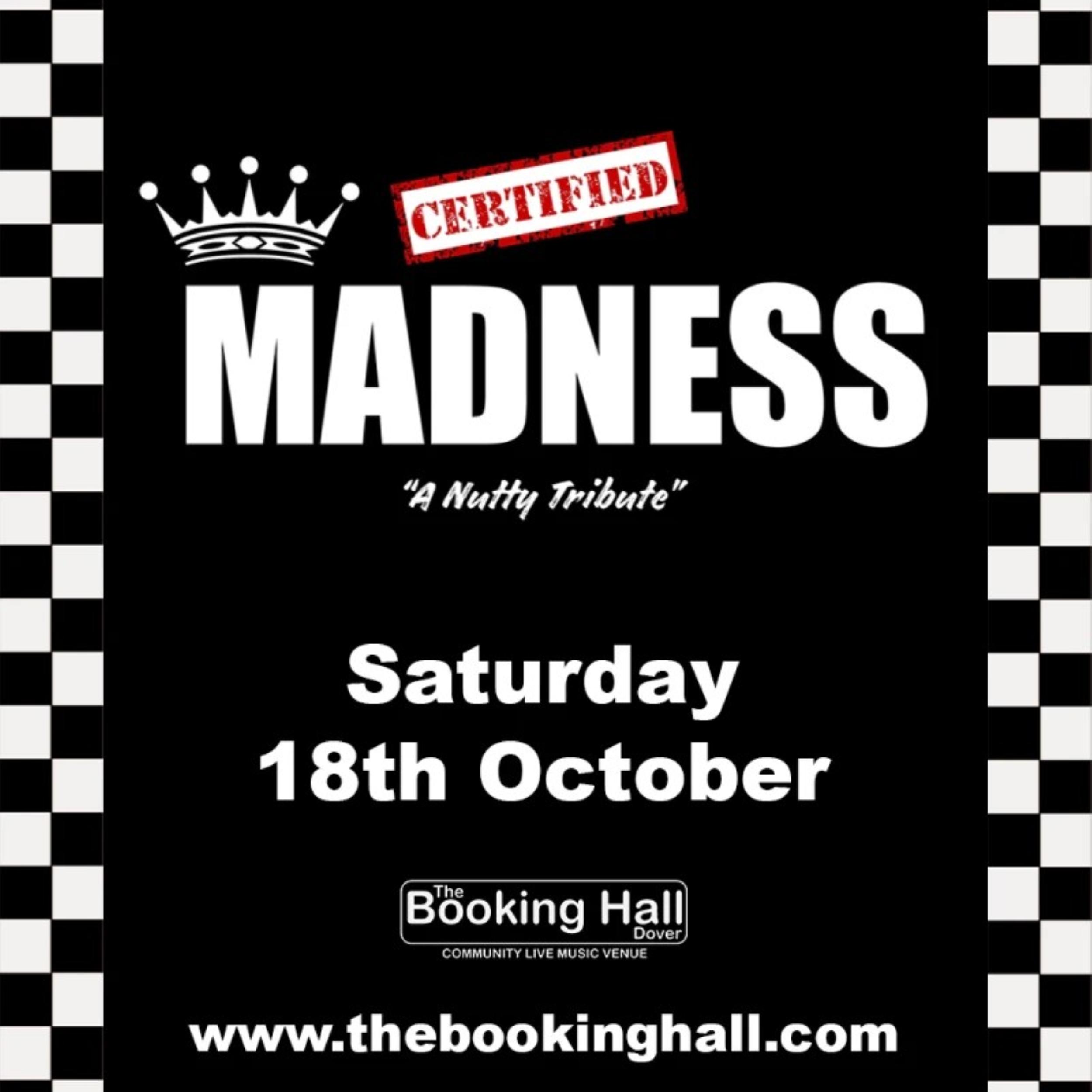 The word Madness with the image of a crown above written in white on a black background