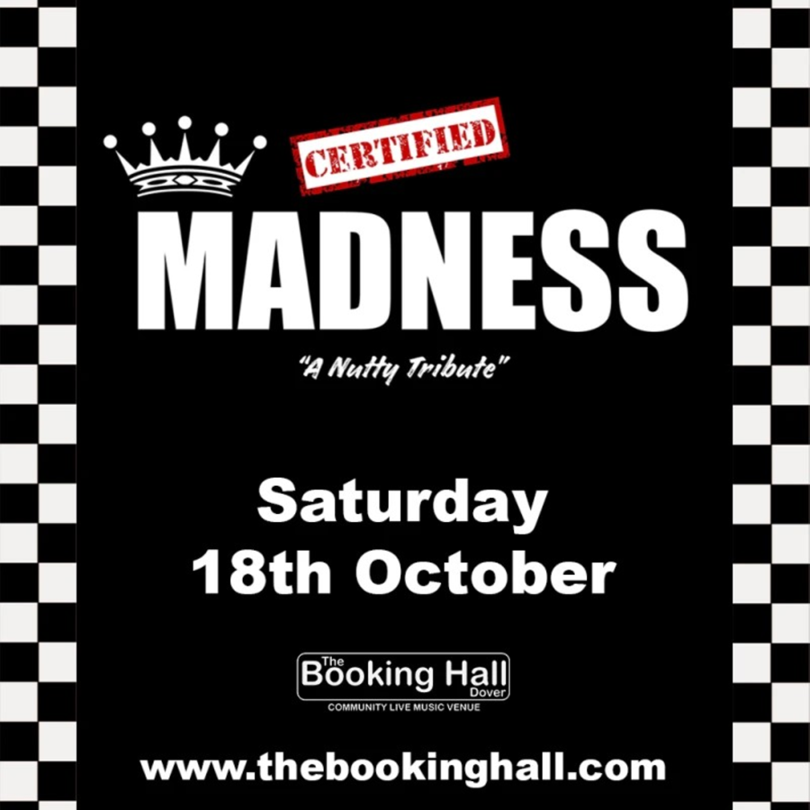 The word Madness with the image of a crown above written in white on a black background