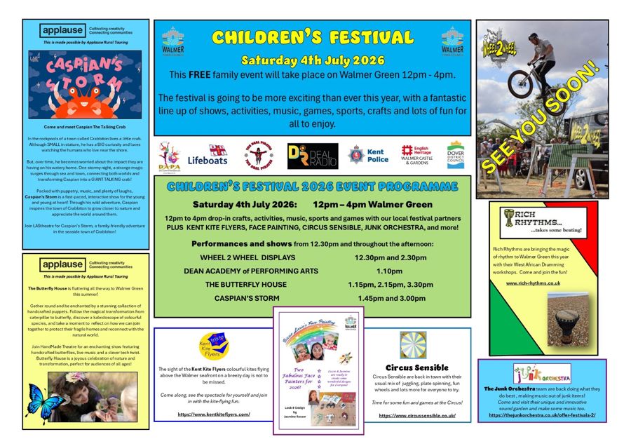 Programme of events for the Children's Festival on Walmer Green on the 4th July 2026