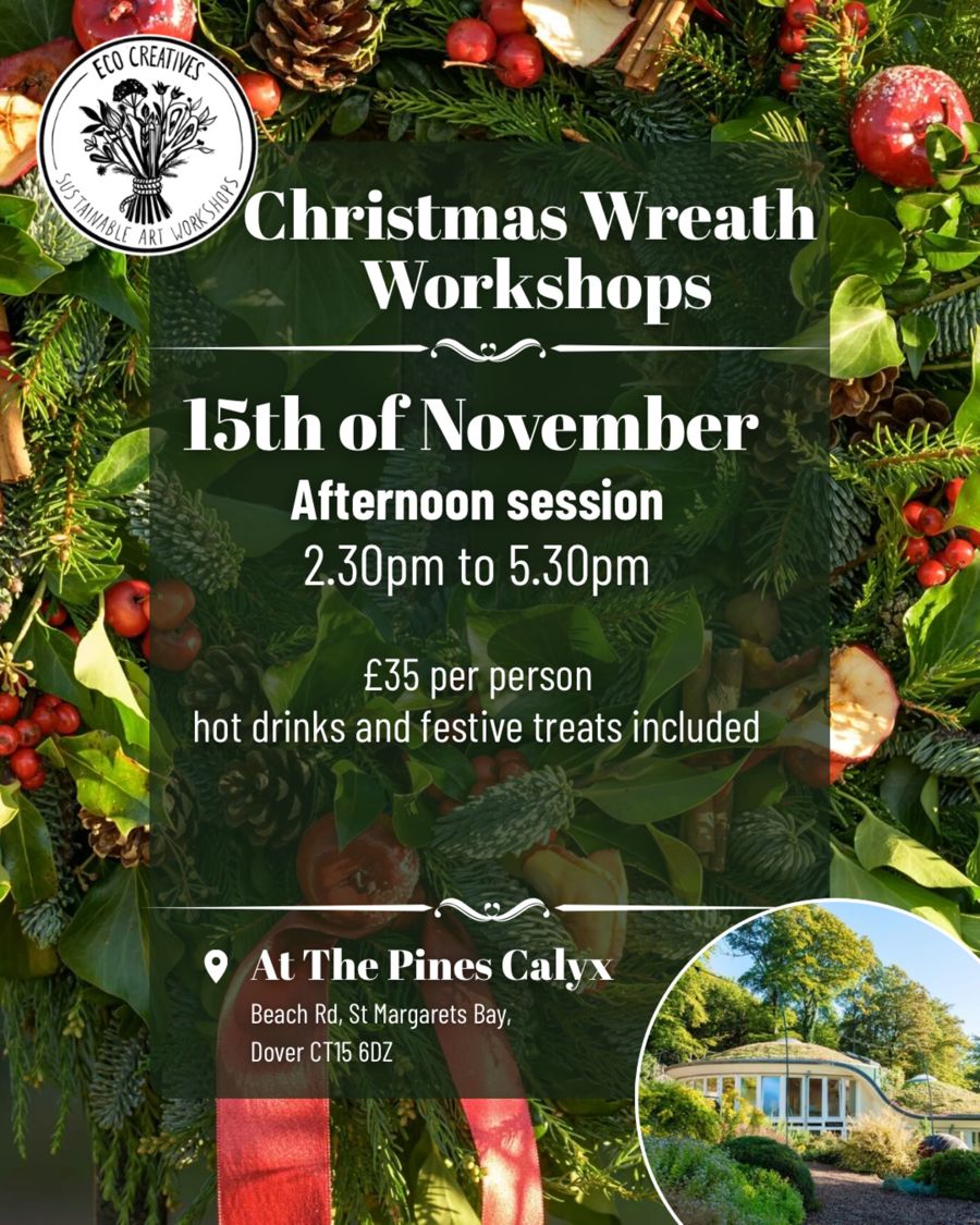 Christmas wreath workshop poster with green foliage