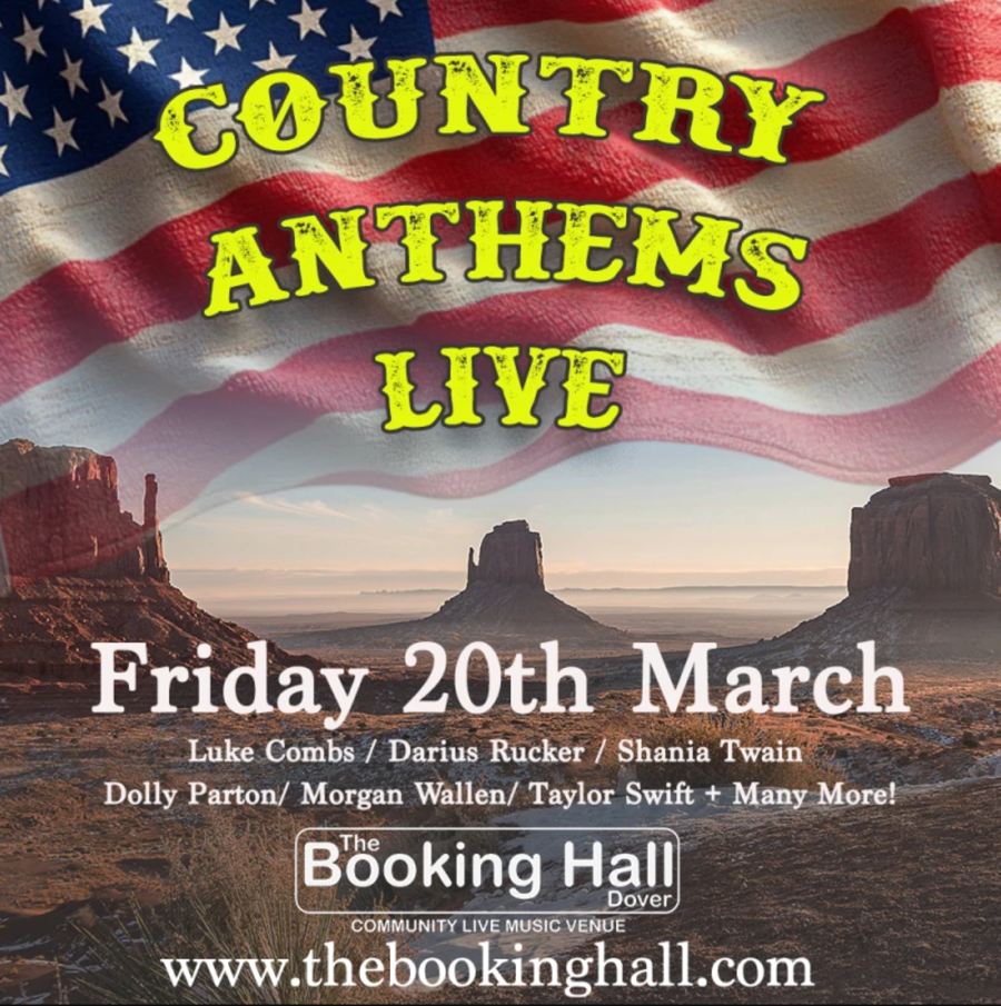 Poster with desert background and an American flag overlay