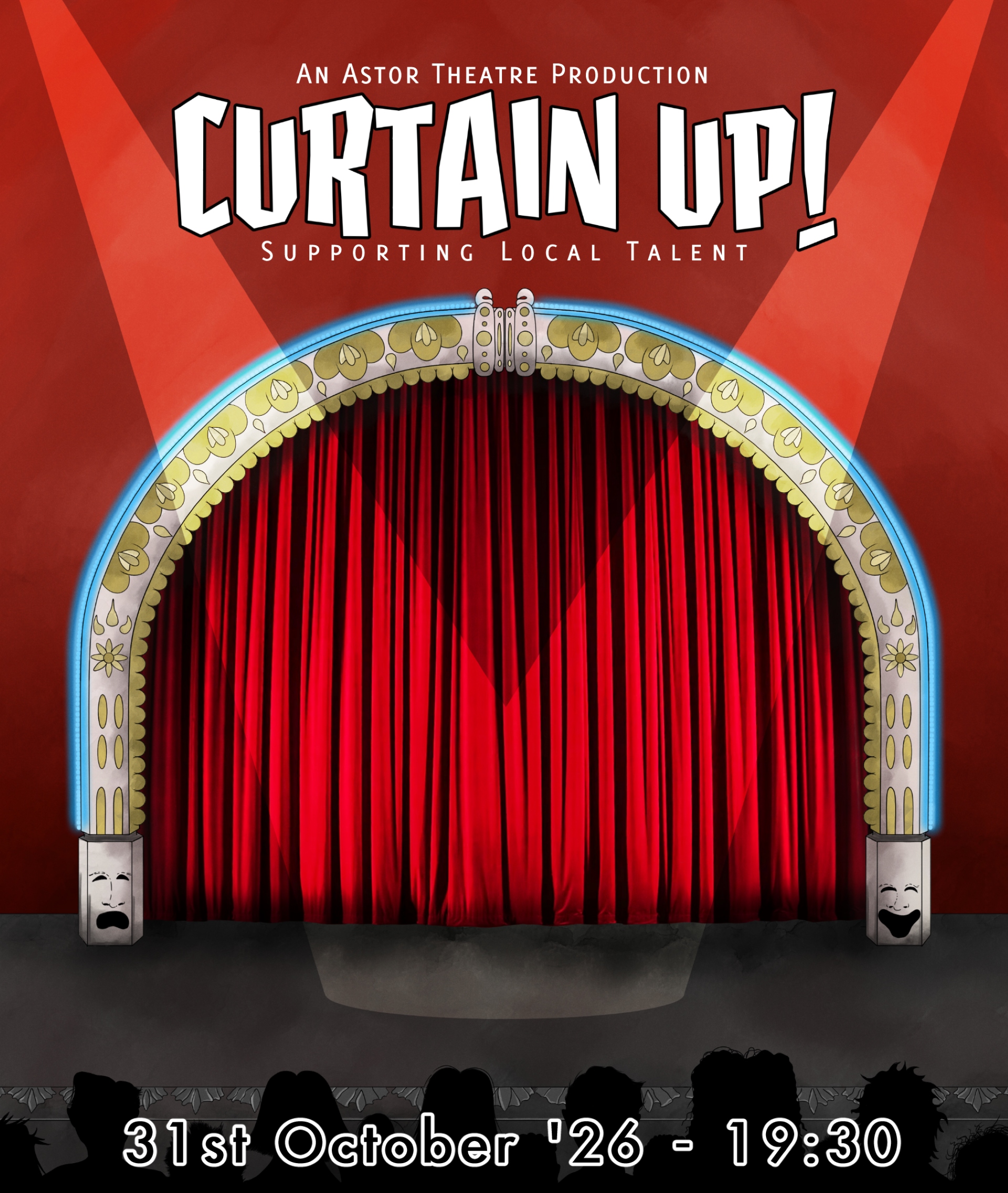 Cartoon of theatre red curtains