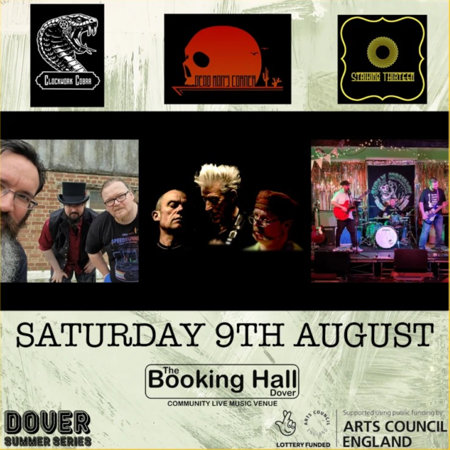 3 photos of the musicians Dead Man's Corner, Striking Thirteen & Clockwork Cobra