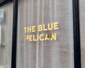 Gold lettering on a window