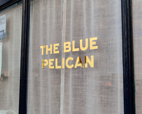 Gold lettering on a window