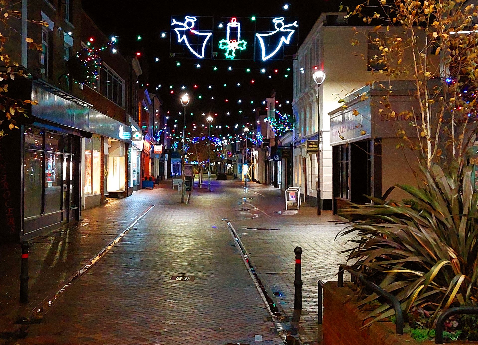 Deal High Street at night with Christmas lights
