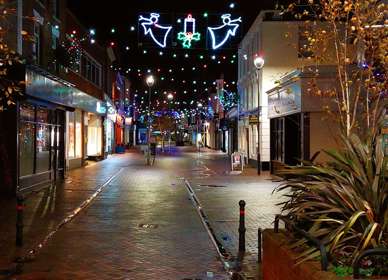 Deal High Street at night with Christmas lights