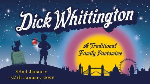 Poster showing Dick & his cat arriving in London in shadow