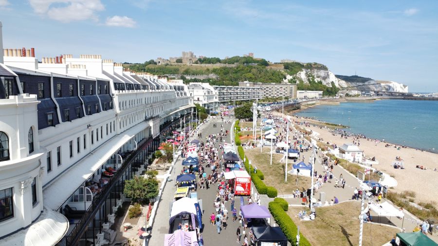 Aerial view of Dover Regatta on Dover seafront