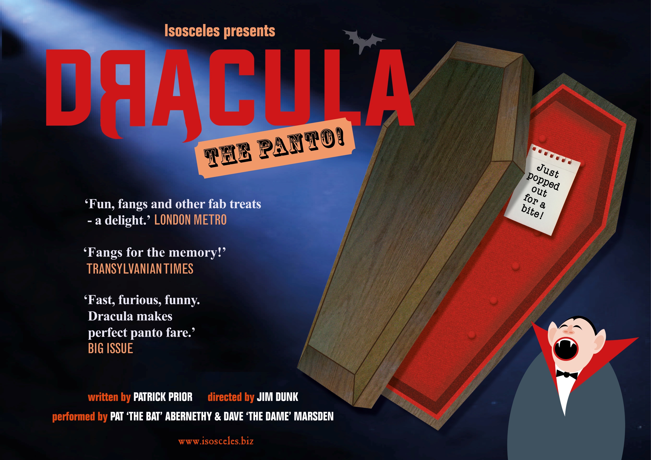 Cartoon of a coffin & a vampire