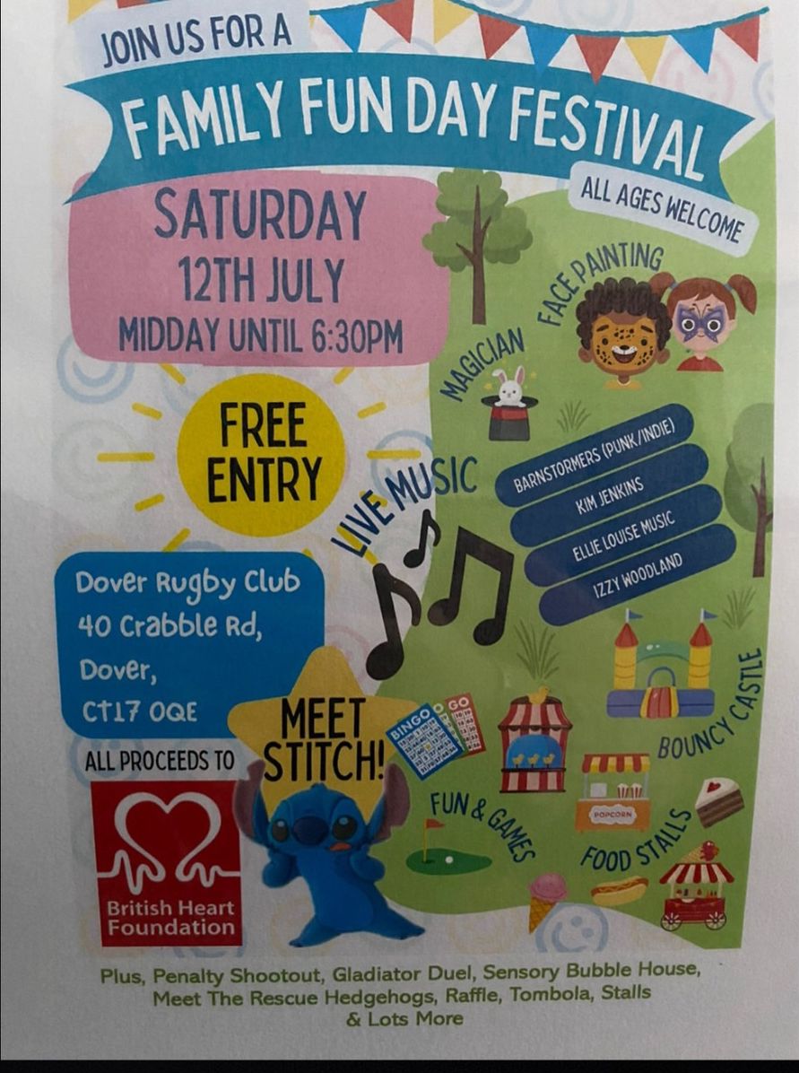 Poster for Family Fun Day at Dover Rugby Club