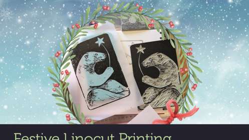 Two festive lino prints