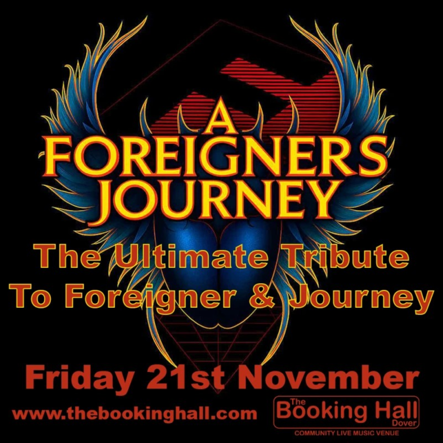 A Foreigners Journey written in yellow with a background of blue flames