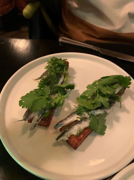 Pickled fish on savoury toast 