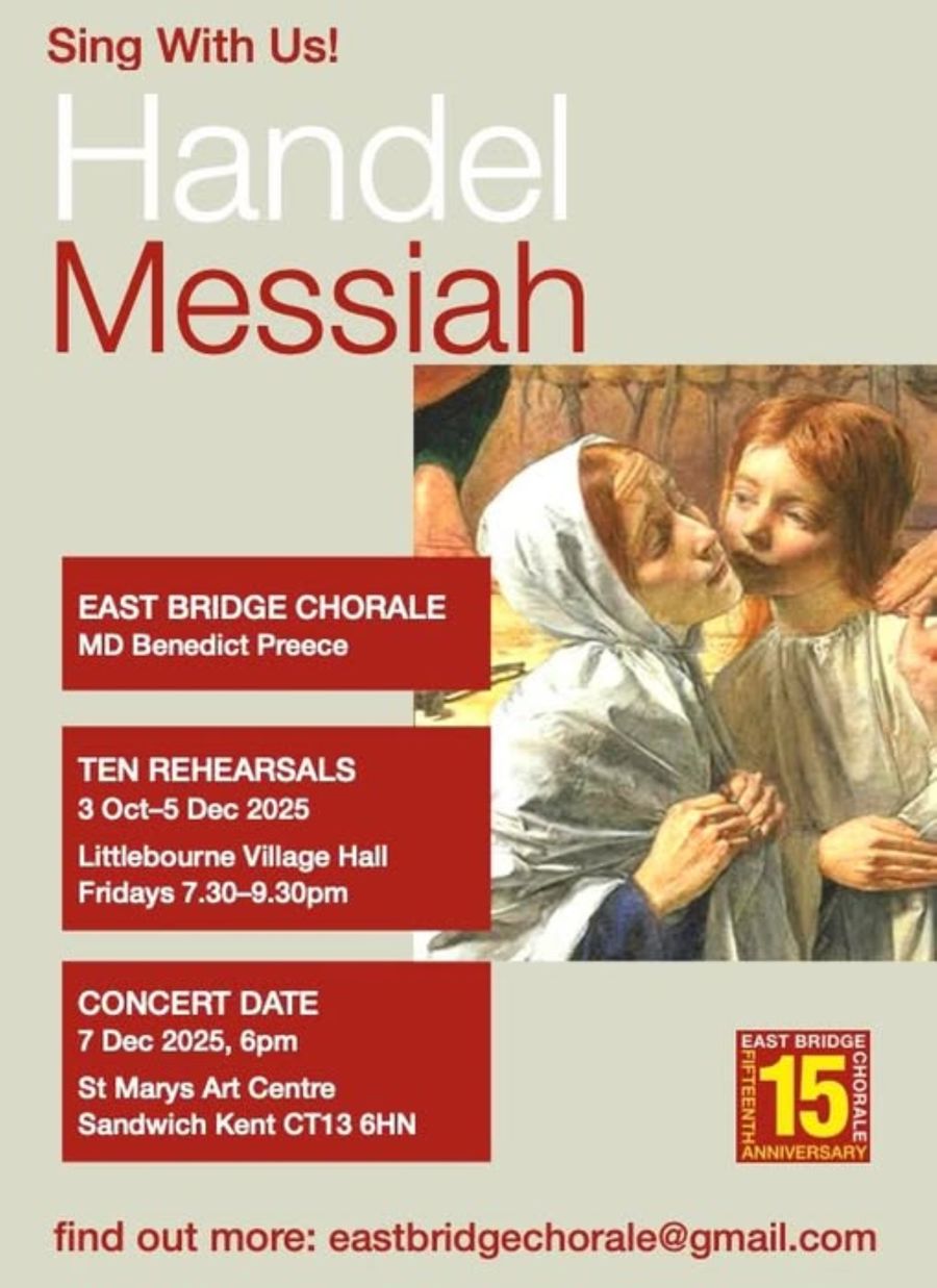 A lady in a white headdress kneeling & a child in a long white gown is kissing her cheek, Handel's Messiah