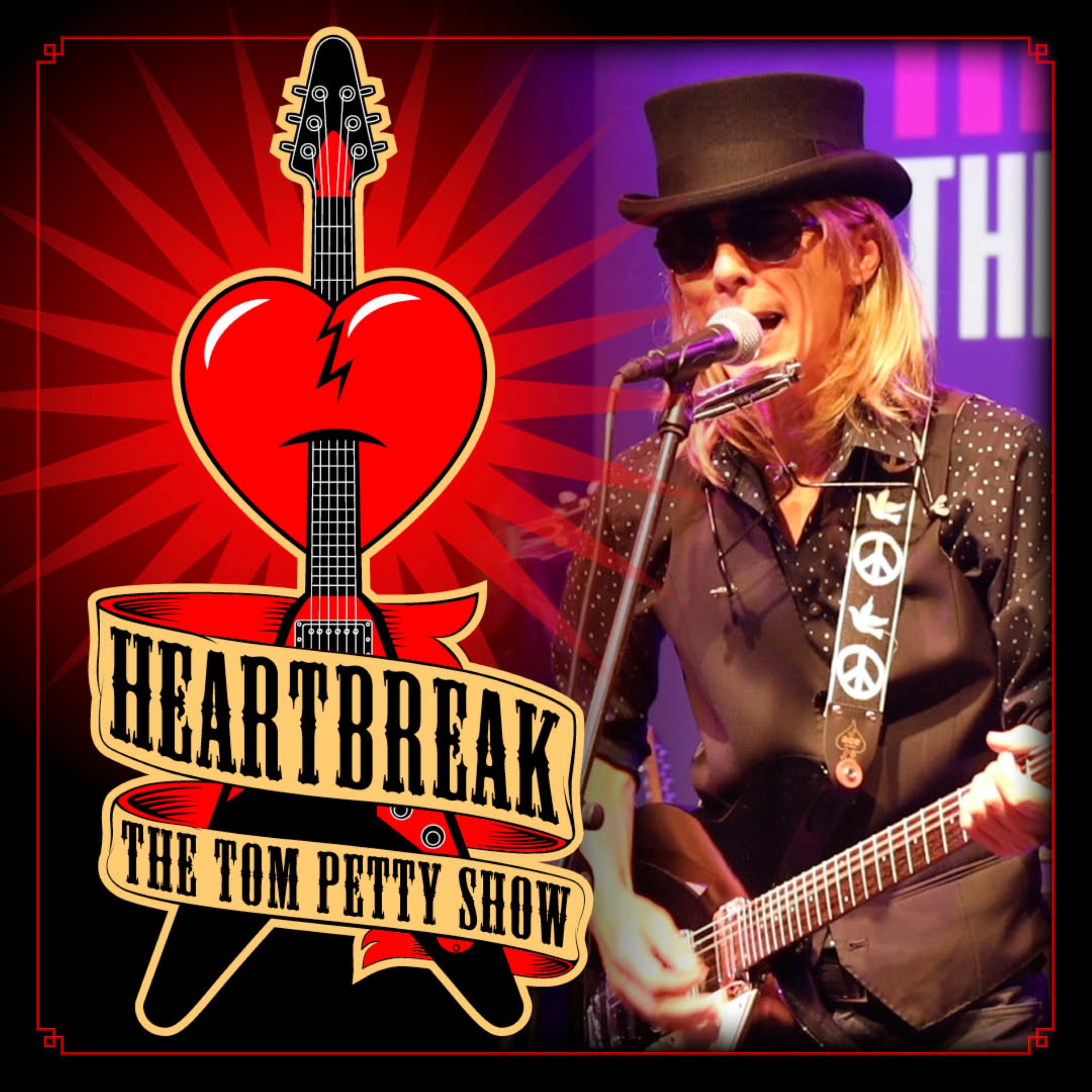 Tom Petty tribute artist with guitar through a heart