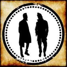 Circular silhouette of 2 historians 