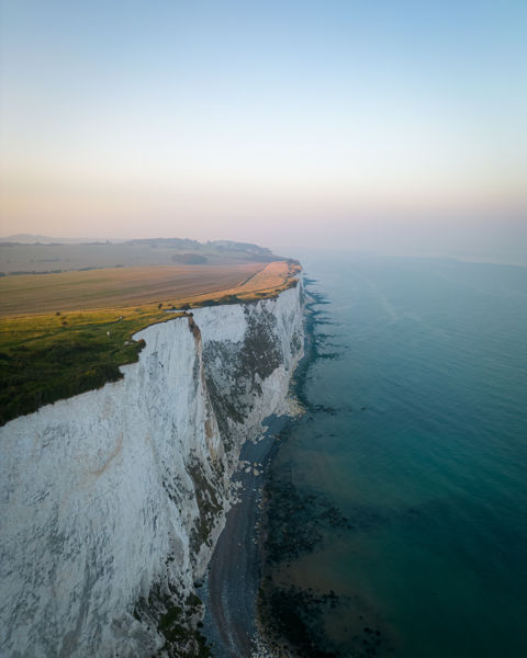 Atmospheric aerial shot of the white cliffs