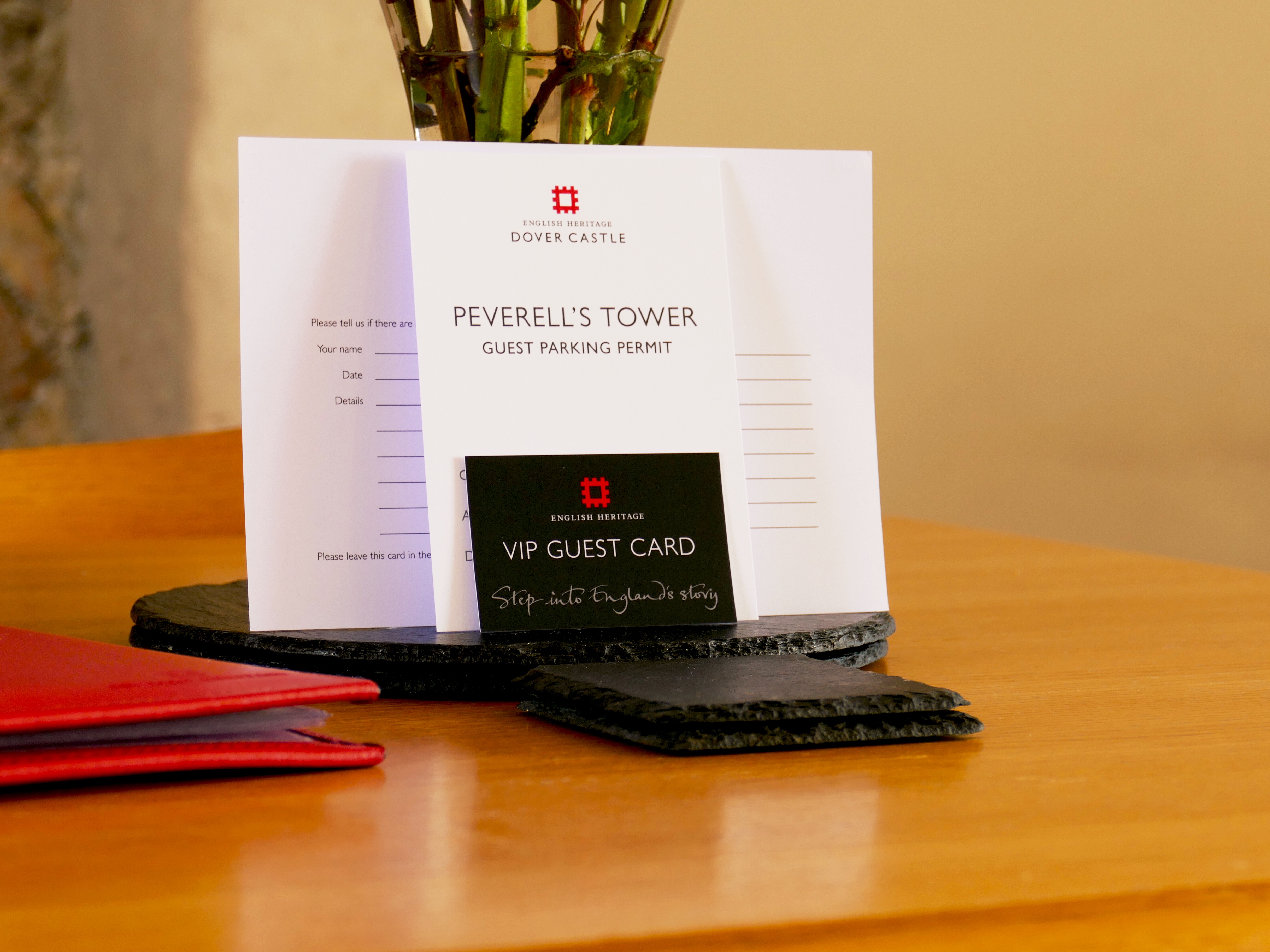 Welcome note for guests at Peverell's Tower, Dover Castle