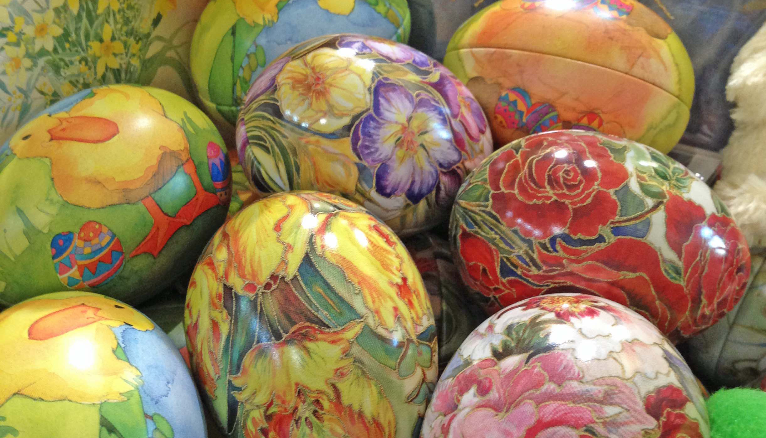 Painted eggs in a basket