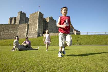 family outside at Dover Castle, Kent