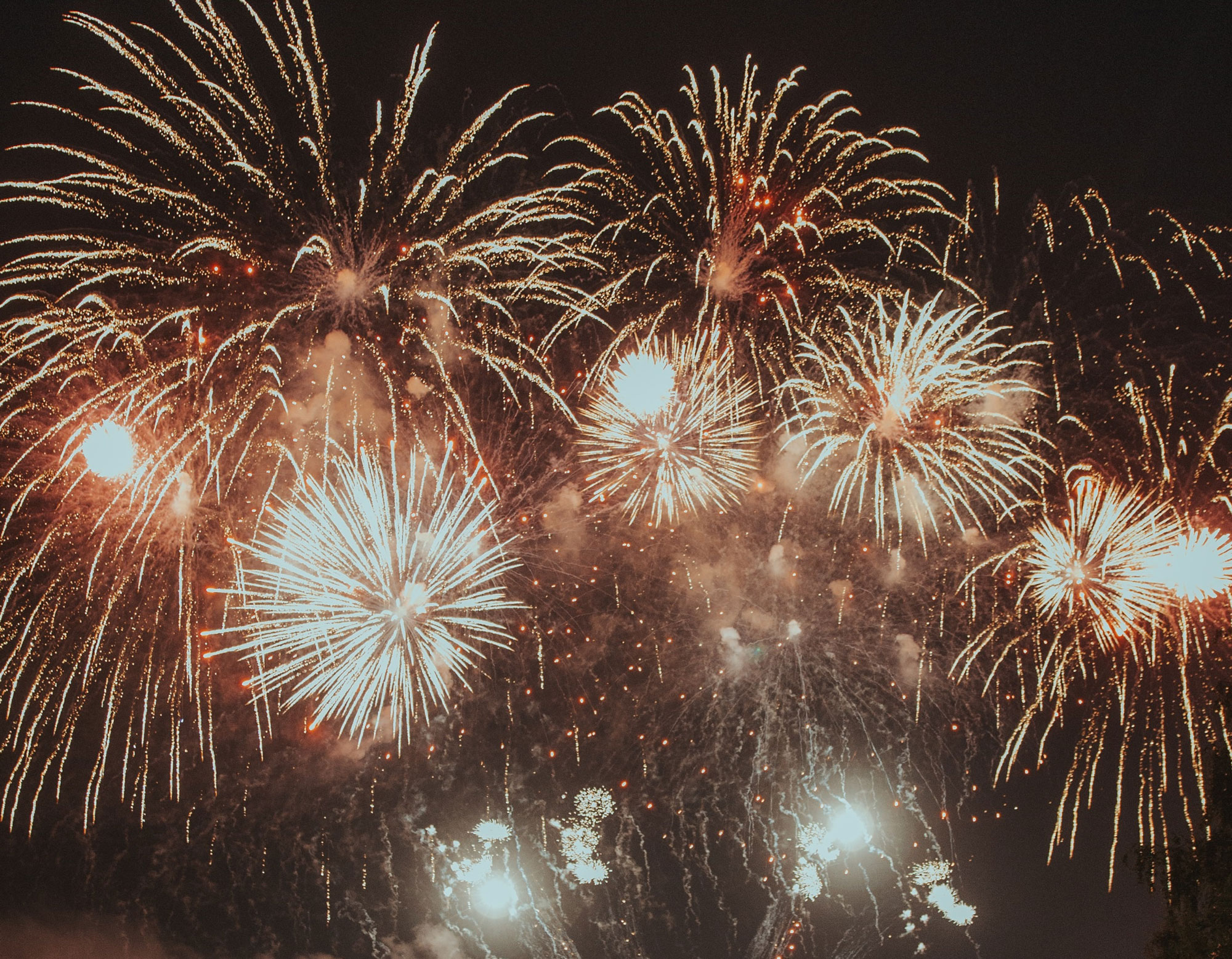 Fireworks lighting up the sky.